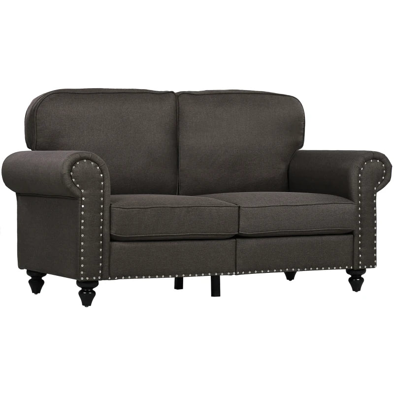 Mid-Century Two-Seater Sofa with Pocket Springs in Dark Brown - Stylish and Comfortable Seating