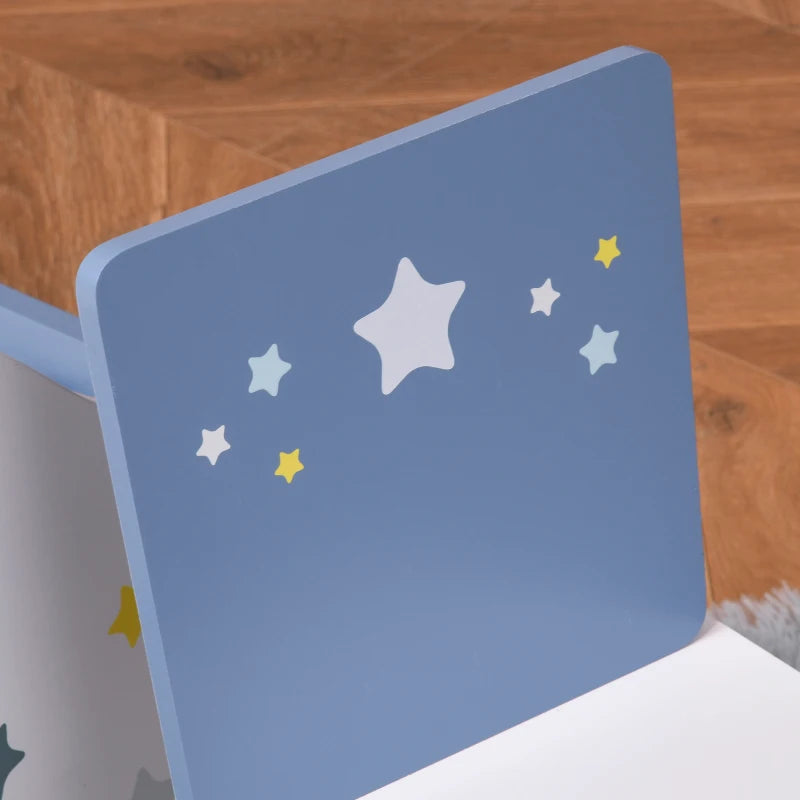 3 Pcs Kids Table & Chairs Set - Safe Corners, Wood Legs, Cute Stars - Mini Furniture for Playroom & Bedroom - Blue