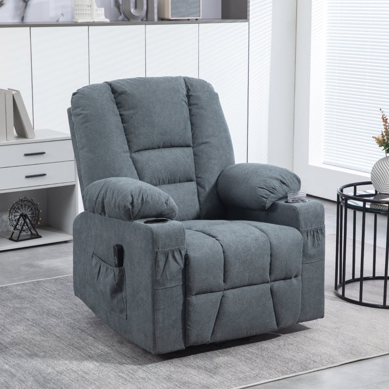 Oversized Riser Recliner Chair for Elderly - Fabric Lift Chair with Remote, Side Pockets, Cup Holder, Grey
