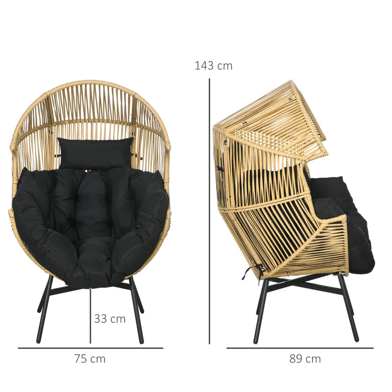 Sand/Black Rattan Egg Chair with Padded Cushion