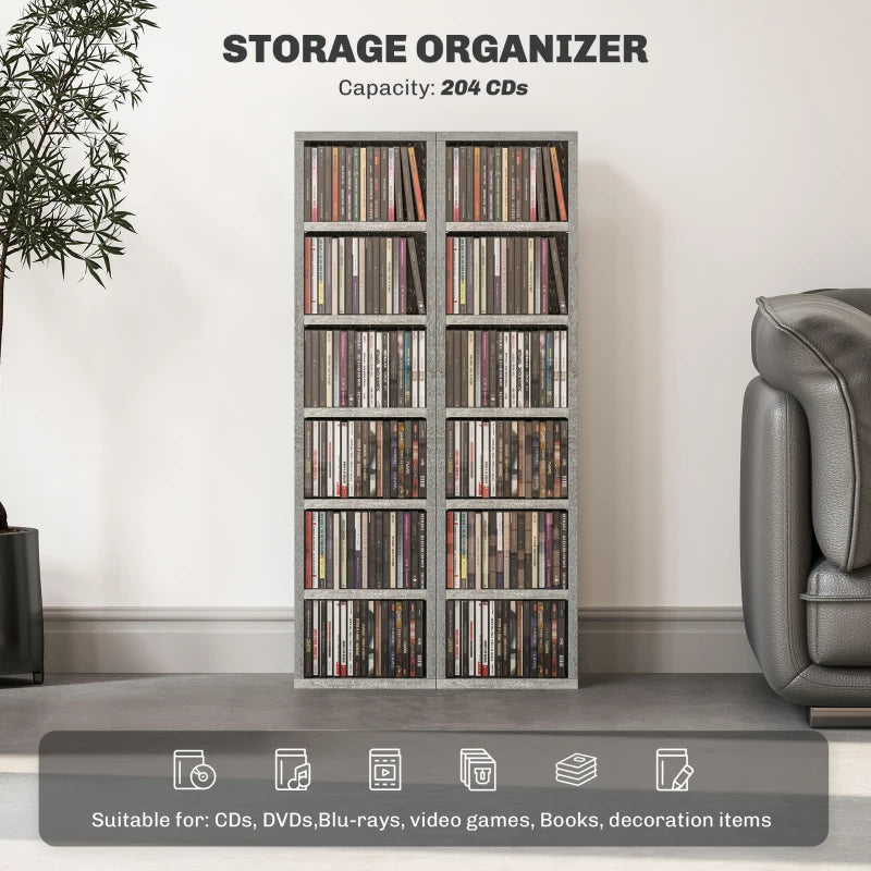 Set of 2 Cement Grey CD Storage Units - Stylish and Durable Media Organizers for Home or Office