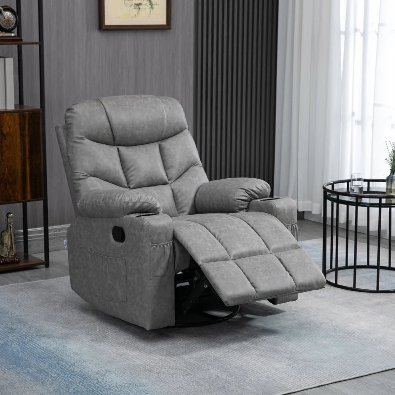 Thick Padded Faux Leather Recliner Armchair in Light Grey for Ultimate Comfort and Style