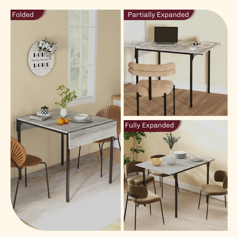 Stylish Grey Four-Person Drop Leaf Dining Table - Space-Saving Design for Modern Homes and Small Dining Areas