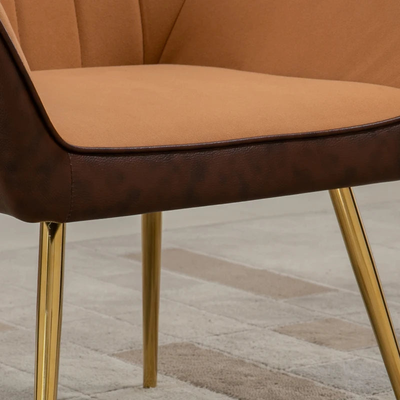 Set of 2 Velvet Accent Chairs with Gold Legs for Modern Living Room and Bedroom, Light Brown Upholstery