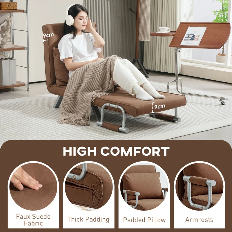 Versatile 4-in-1 Faux Suede Chair Bed in Coffee Colour for Ultimate Comfort and Style