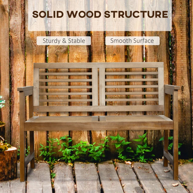 Brown Wooden Outdoor Patio Loveseat Bench with Backrest and Armrest