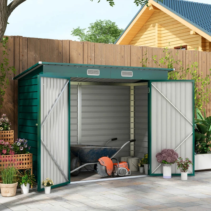 Green 3.7ft x 7.9ft Galvanised Steel Shed With Padlocked Doors