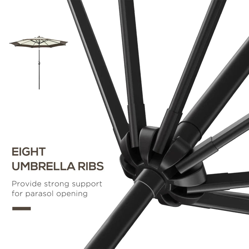 8-Rib Tilt Crank Garden Parasol Umbrella - Outdoor Sunshade (Coffee)
