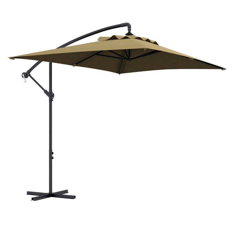 Brown 3m Square Cantilever Parasol with Cross Base