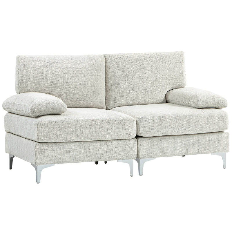 Modern Fabric Loveseat Sofa with Spring Cushions and Metal Legs for Living Room, Bedroom or Home Office in Cream White