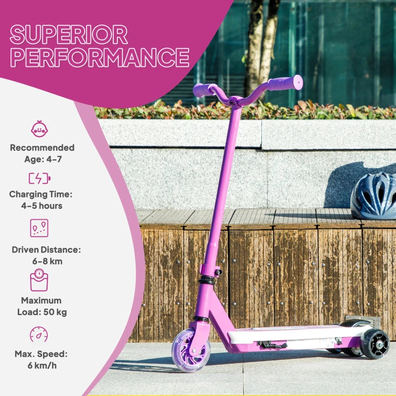 Electric Scooter for Kids 4-7 Years with LED Lights and Rear Wheels Purple