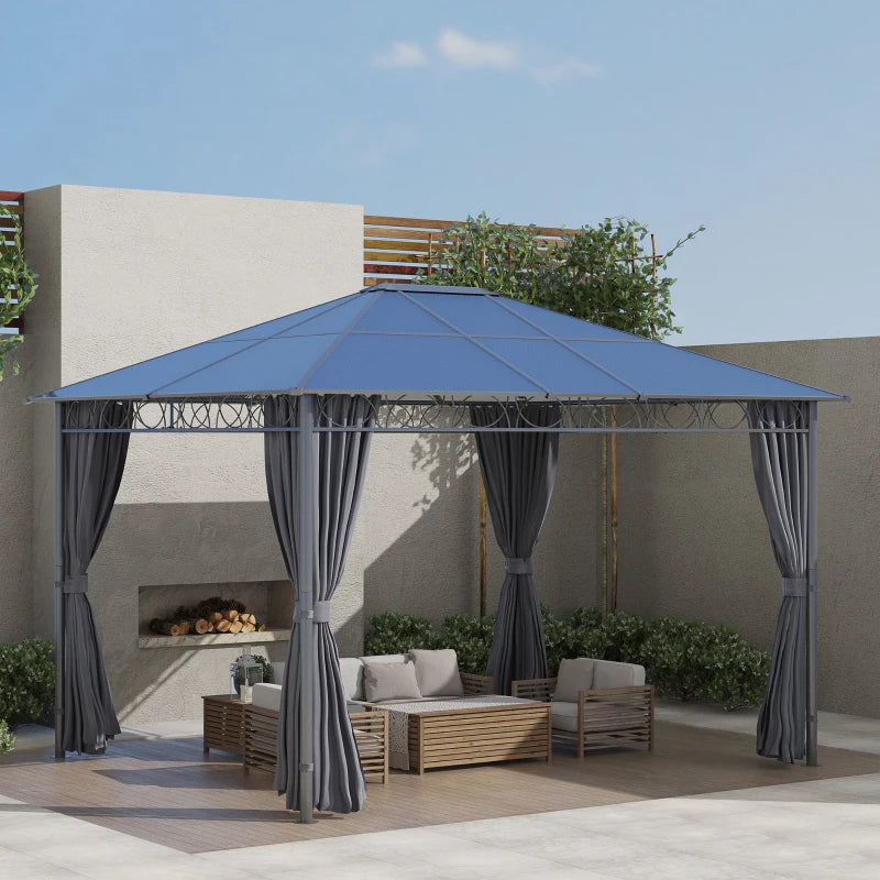 Grey 3m x 3.6m Hardtop Gazebo with UV Resistant Polycarbonate Roof