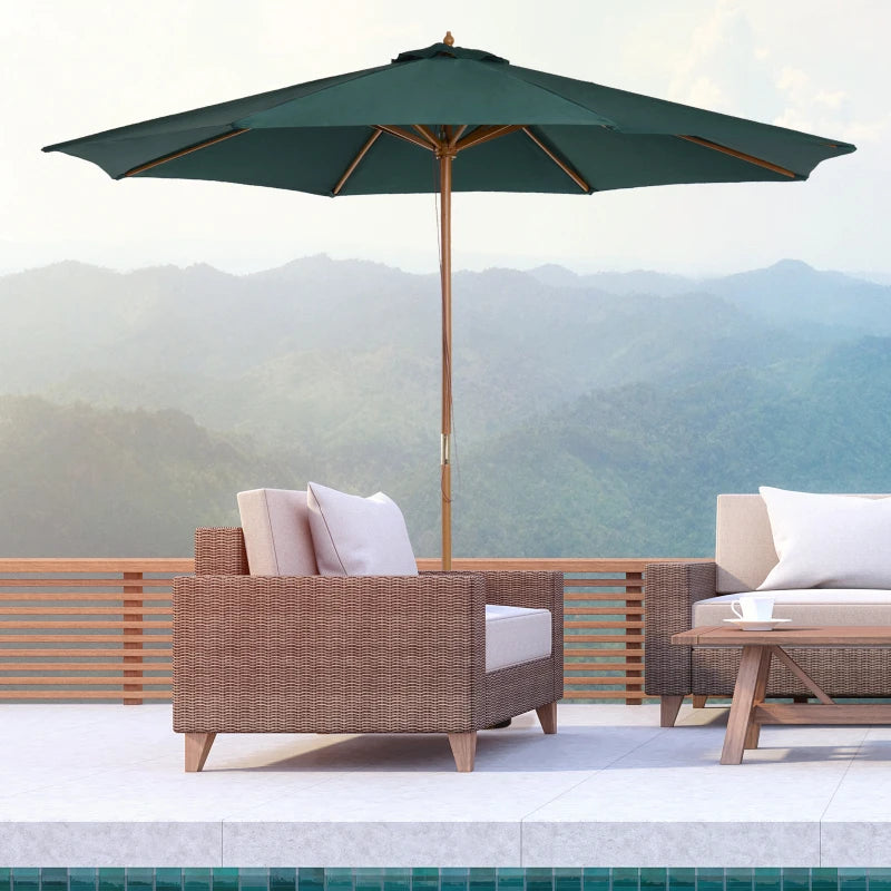 Dark Green 3m Wooden Patio Umbrella with Pulley Mechanism