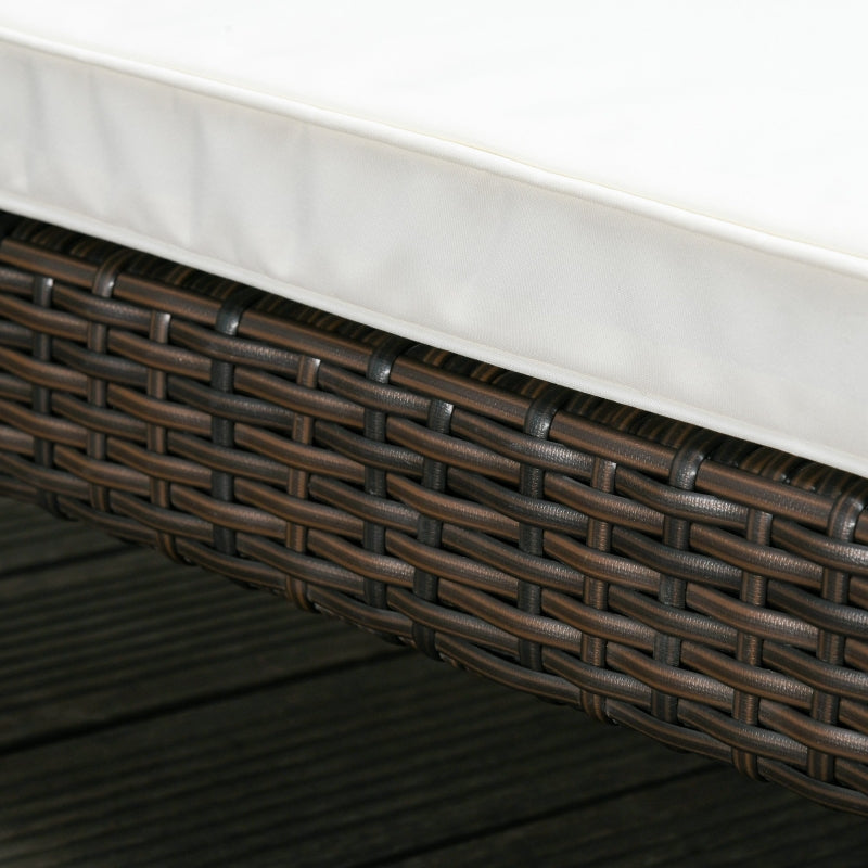 2 Seater Rattan Sun Lounger Set - Brown/Cream White