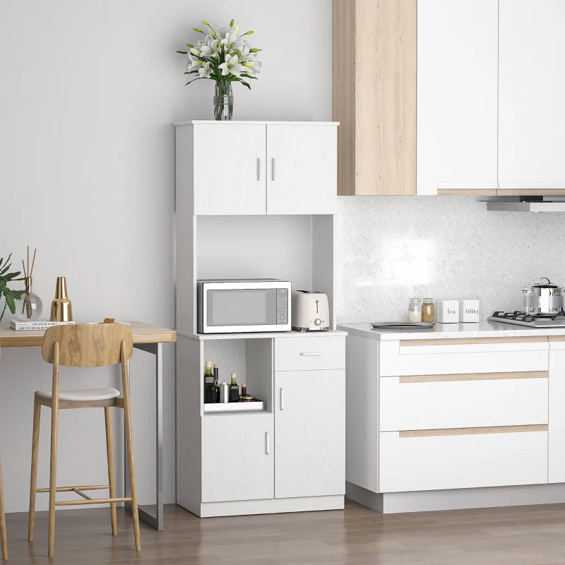 Modern Freestanding Kitchen Cupboard - Stylish Storage Cabinet with Doors, Adjustable Shelves & Microwave Counter in White