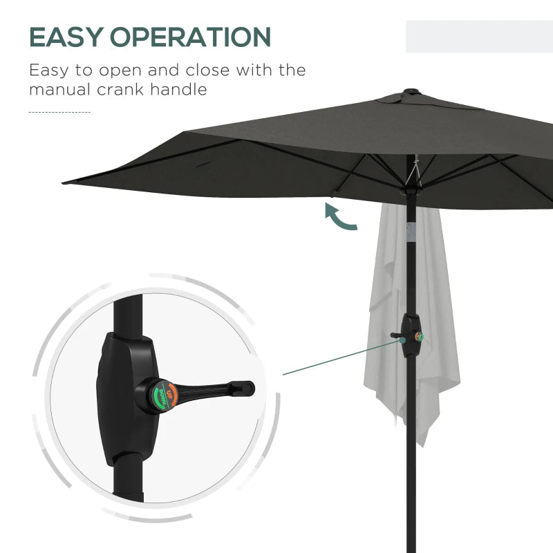 Dark Grey Rectangular Garden Parasol Umbrella, 2x3m, Crank Tilt, Aluminium Pole