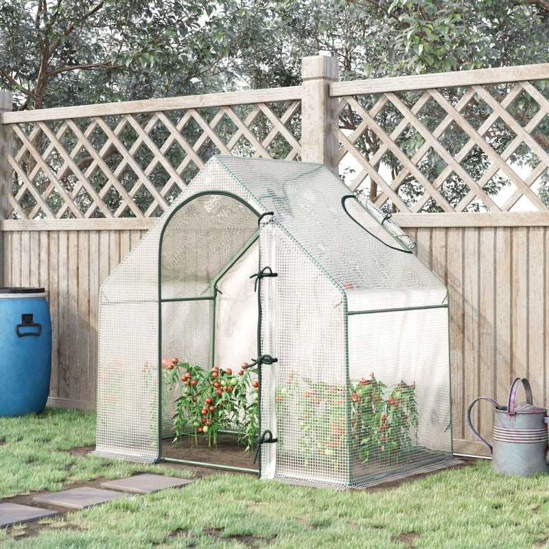 White Portable Walk-In Greenhouse with Roll-Up Door, Steel Frame - 180 x 100 x 168cm