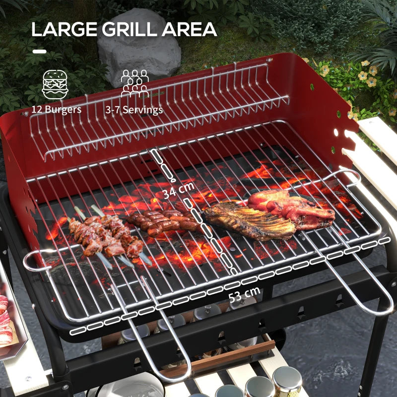 Red Charcoal BBQ with Adjustable Grill Grate