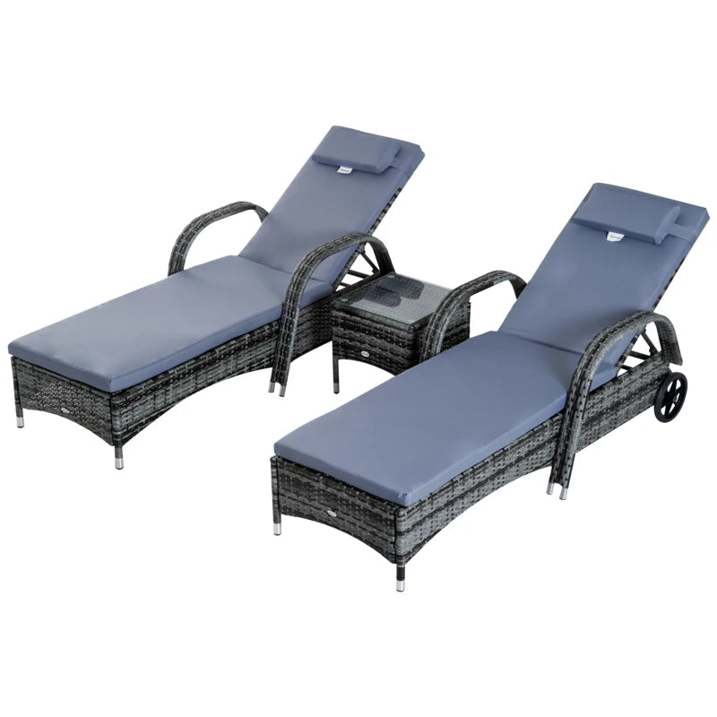 Grey Rattan Sun Lounger Set with Recliners and Coffee Table