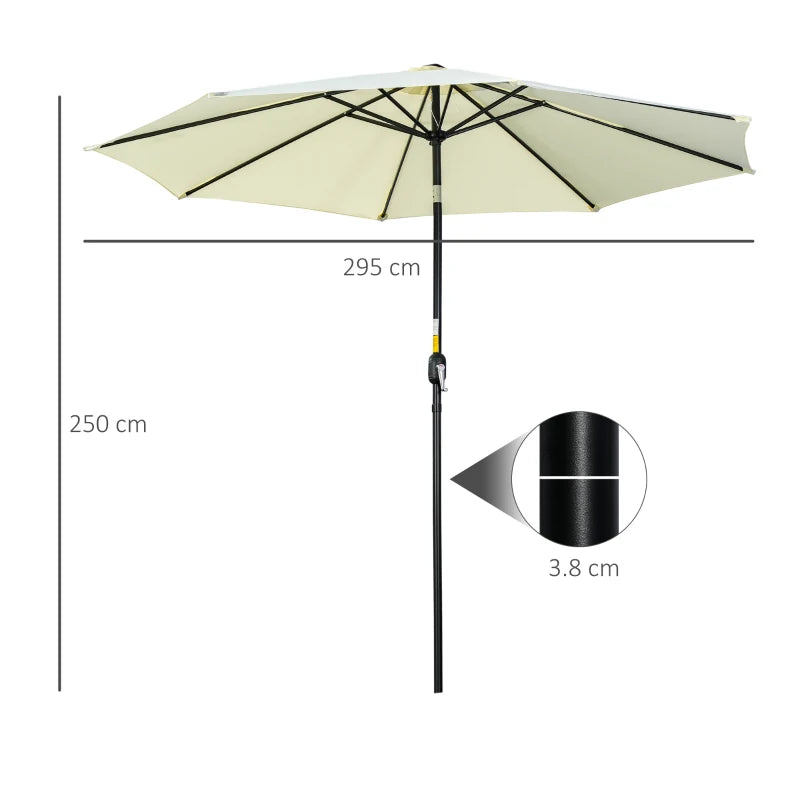 Beige 3m Tilt Garden Umbrella with 8 Ribs and Crank Handle