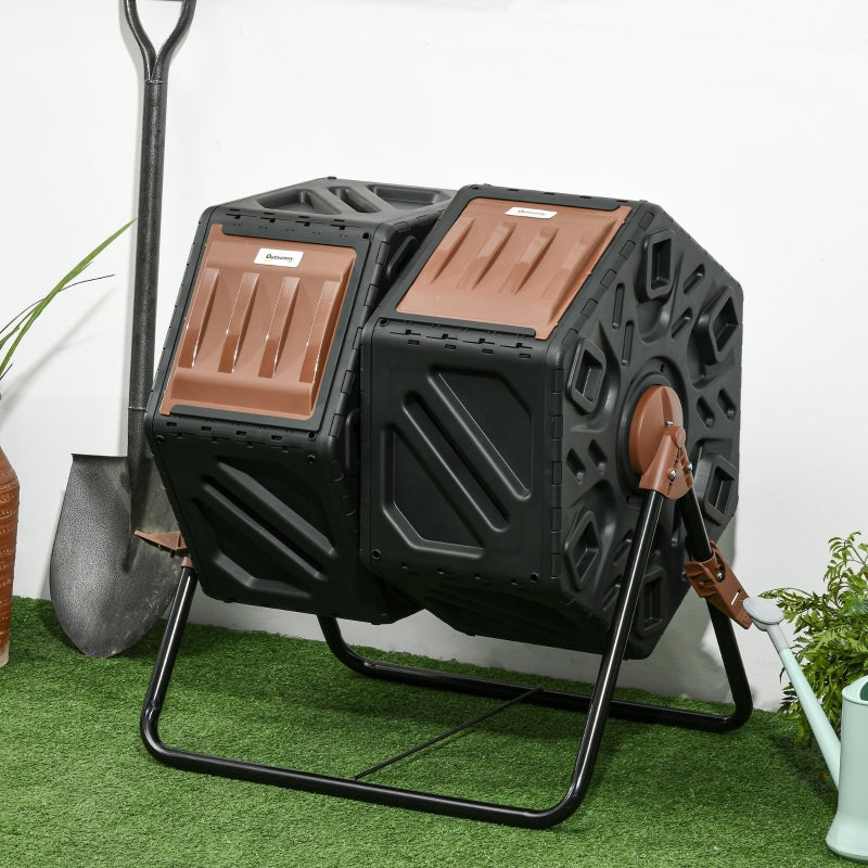 Black 130L Double Chamber Composter for Easy Composting