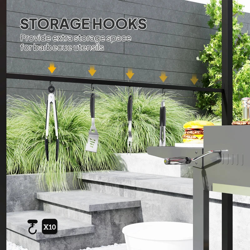 2.2m x 1.5 m Khaki BBQ Grill Gazebo Tent - Outdoor Metal Frame Canopy with 10 Hooks for Garden Shade