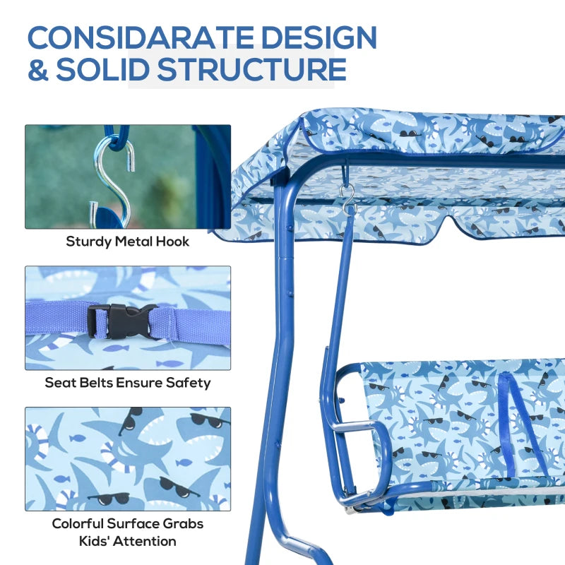 Blue Kids Double Swing Chair with Adjustable Canopy