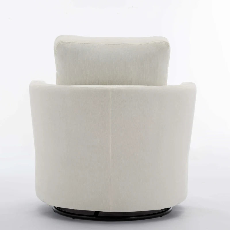 Ivory Chenille Swivel Recliner with Back Cushion, Thick Foam Padding and 360° Rotation, 83x78.5x86 cm