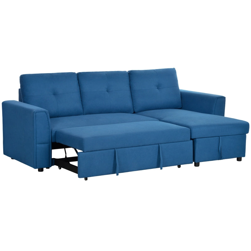 L-Shaped 3-Seater Sofa Bed with Storage – Convertible Click Clack Futon for Living Room, Dark Blue