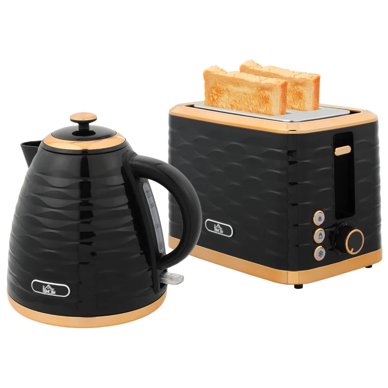 3000W Rapid Boil Kettle & 2 Slice Toaster Set - 1.7L Kettle with 7 Browning Controls, Black, Perfect Kitchen Duo