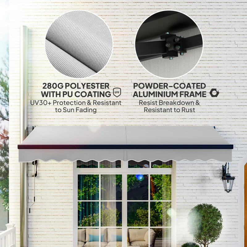 3.5m x 3m Light Grey Electric Retractable Awning with Remote Control & Aluminium Frame – UPF30+ Sun Shade for Patio, Garden, Deck, Door or Window