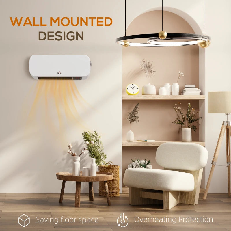 2000W Wall Mounted Ceramic Space Heater with Adjustable Temperature Range 10-49°C White
