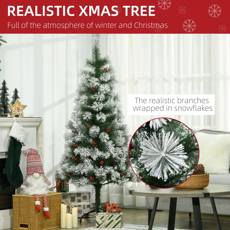 5FT Artificial Christmas Tree with Metal Stand, 184 Tips, Berry Decorations - Perfect Indoor Xmas Holiday Decor