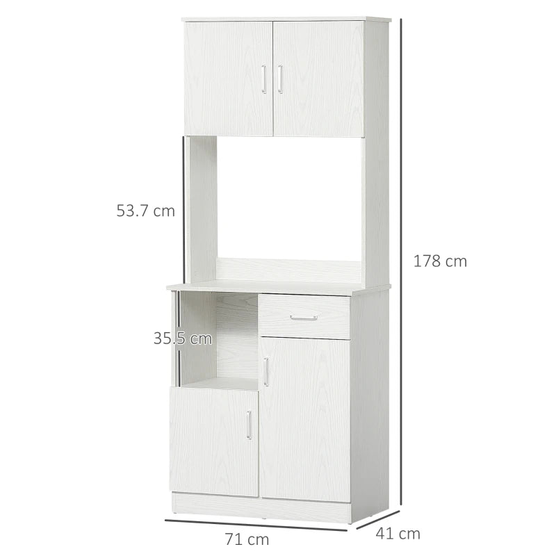 Modern Freestanding Kitchen Cupboard - Stylish Storage Cabinet with Doors, Adjustable Shelves & Microwave Counter in White