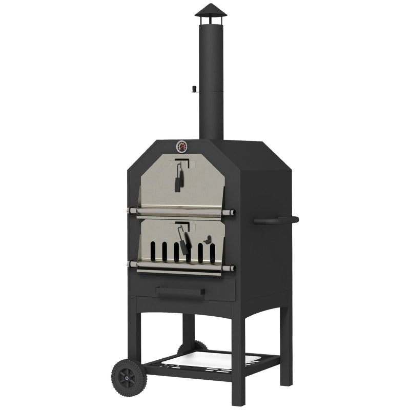 Black Steel 3-Tier Outdoor Charcoal BBQ Pizza Oven