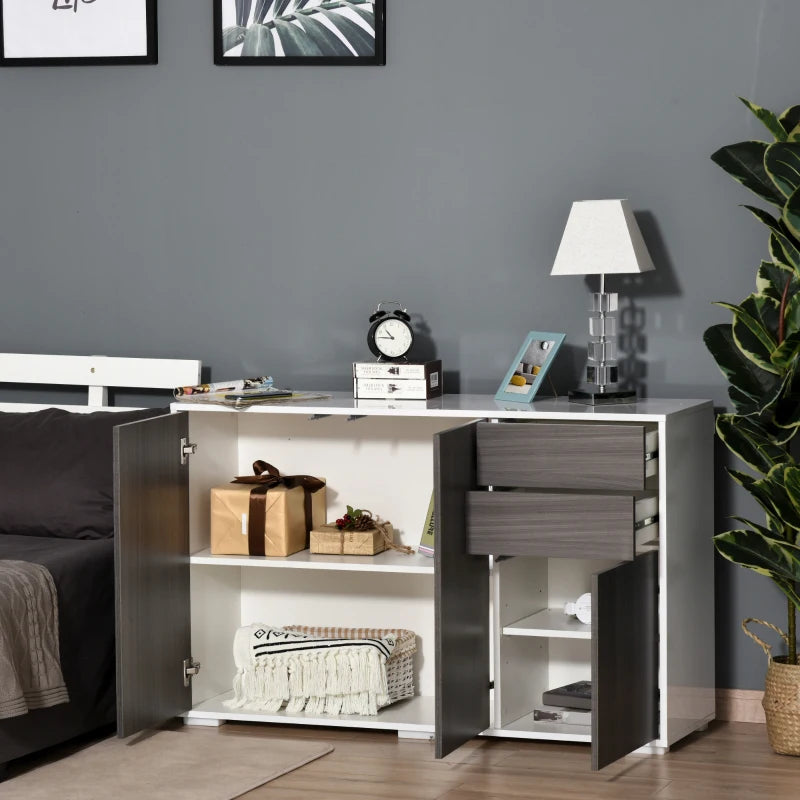 High Gloss Sideboard with 2 Drawers - Modern Push-Open Design Side Cabinet for Living Room & Bedroom in Light Grey & White