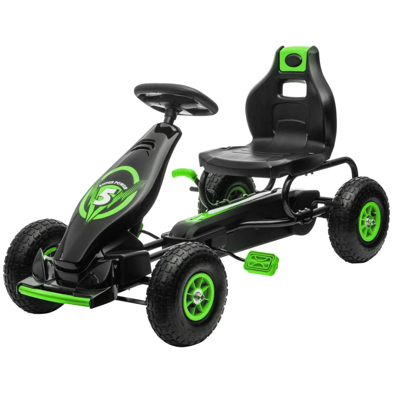 Kids Adjustable Seat Pedal Go Kart with Inflatable Tires for Outdoor Fun Green