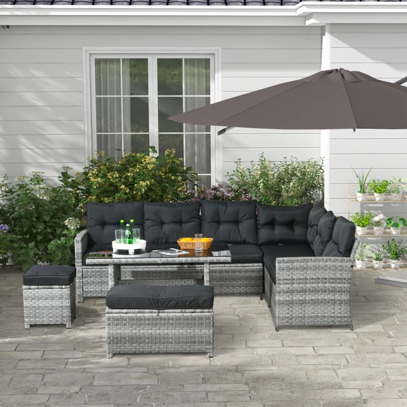 5-Piece Mixed Grey Rattan Corner Sofa With Footstools