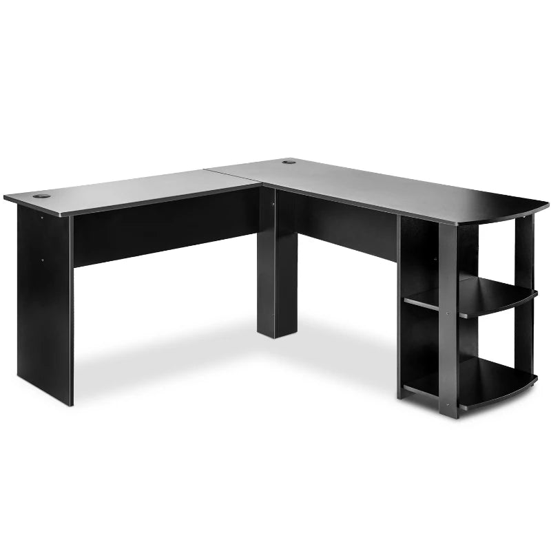 L-Shaped Corner Computer Desk with Storage Shelves - Large Home Office Gaming Desk, Easy Assembly, 140x140x75 cm, Black