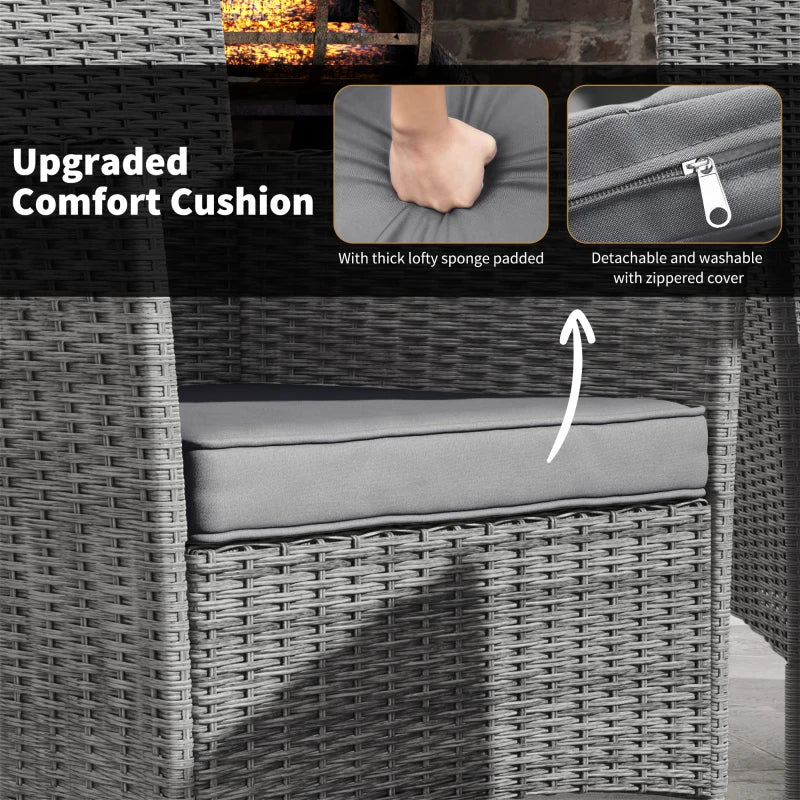 7-Piece Grey Rattan Garden Furniture Set - 6 Seater Dining Set with Cushions and Rectangular Glass Top Table