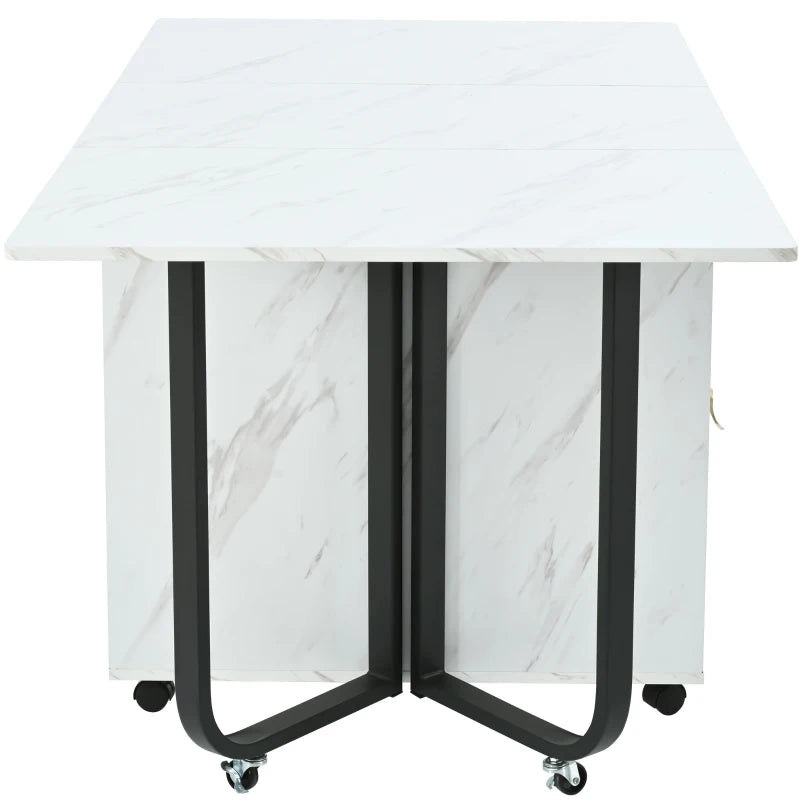 Folding Dining Table with Gold-Plated Handles - 3 Versatile Modes for Learning & Dining - Metal Frame - White/Black