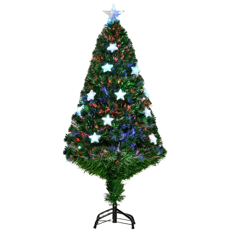 4FT Prelit Artificial Christmas Tree with Fibre Optic Star & LED Lights - Indoor Holiday Decoration for Parties - Green