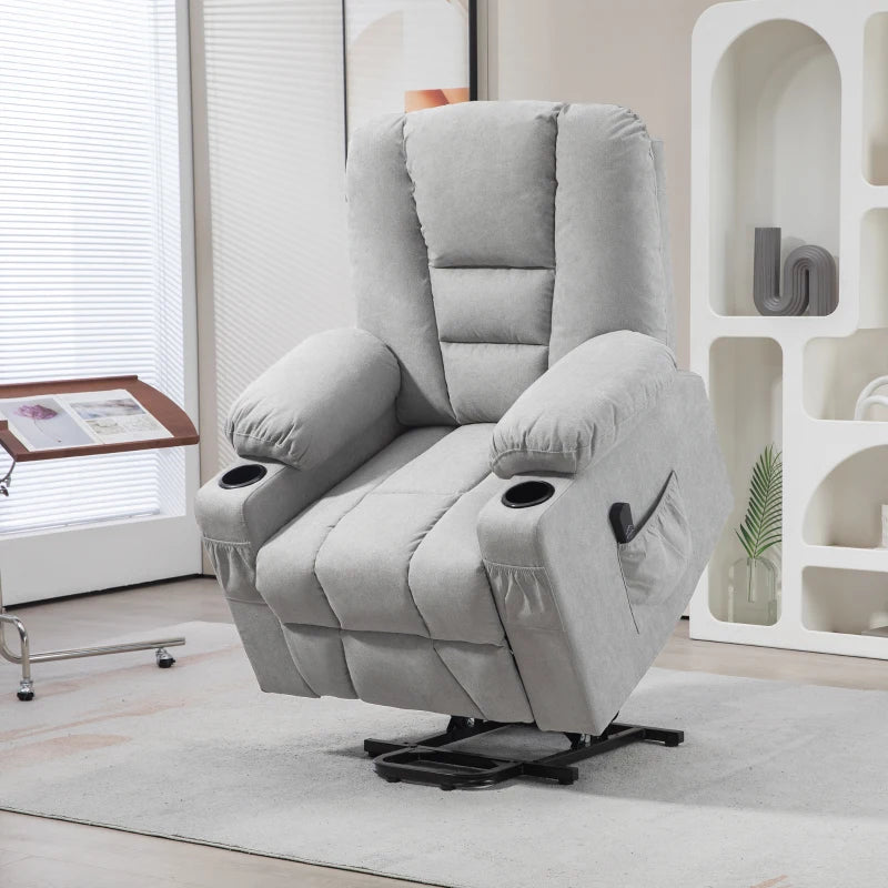 Oversized Riser Recliner Chair for Elderly - Fabric Lift Chair with Remote, Side Pockets, Cup Holder, Light Grey
