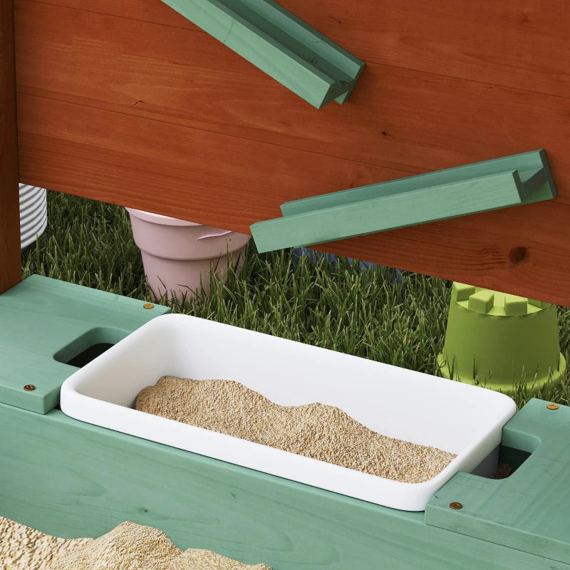 Wooden Sandpit with Canopy and Storage Bins for Kids Outdoor Play 116x112.5x128 cm Green