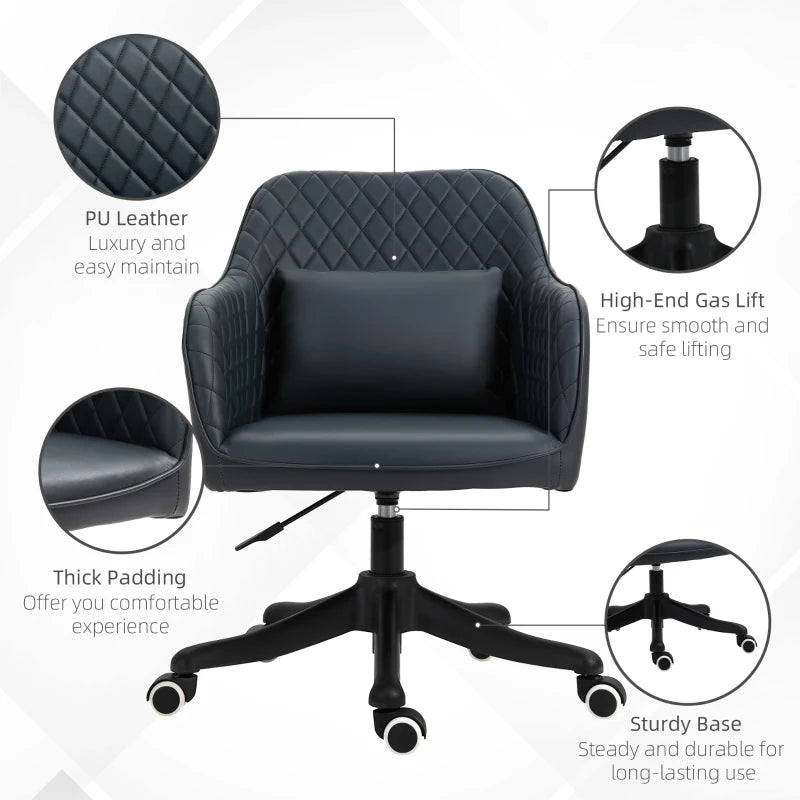 Vinsetto Deep Blue PU Leather Office Chair with Massage Lumbar Pillow, Rolling Wheels - Ideal for Desk, Makeup Vanity & Home