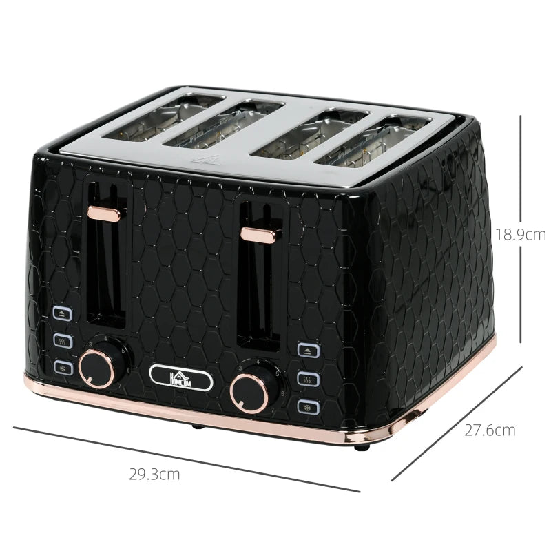 4 Slice Toaster with 7 Browning Levels, High Lift, Auto Off, Black Honeycomb Texture - Perfect for Even Toasting