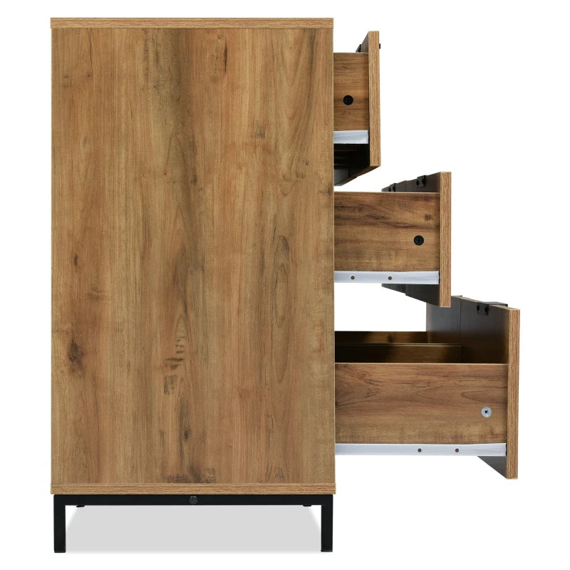 Dark Oak Sideboard Cabinet with Storage Drawers & Metal Handles - Wooden Chest for Living Room & Bedroom, 120x40x76 cm