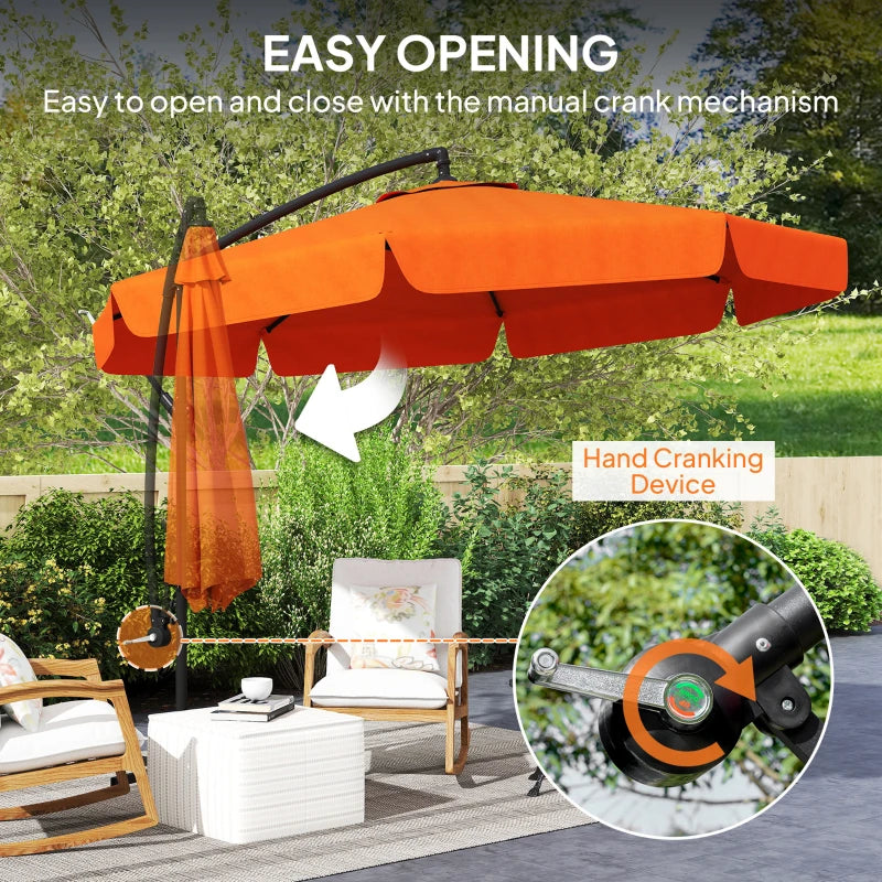 2.7m Orange Garden Cantilever Banana Parasol - Outdoor Umbrella for Patio and Deck