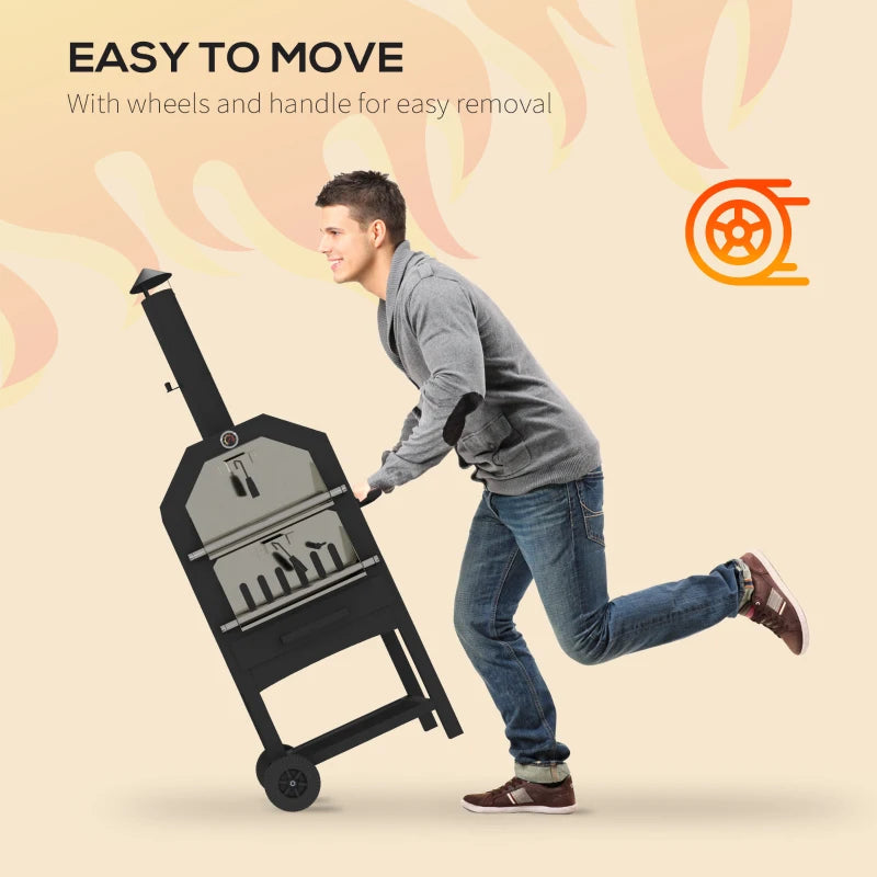 Black Steel 3-Tier Outdoor Charcoal BBQ Pizza Oven