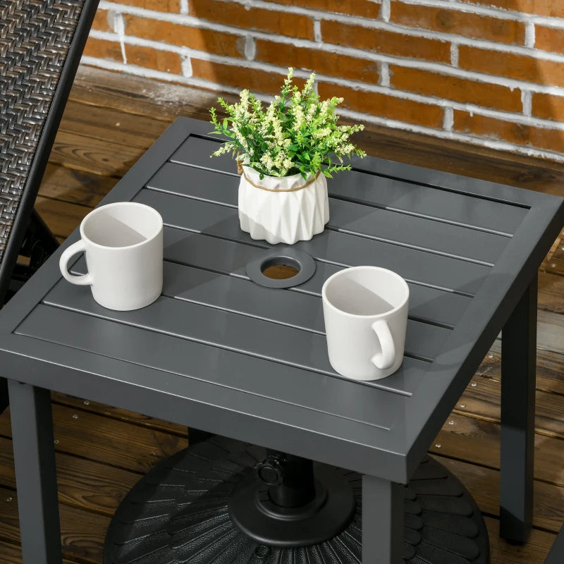 Grey Square Patio Side Table with Umbrella Hole, Steel Frame